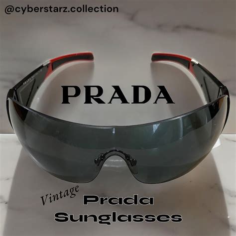 Prada Vintage Sunglasses Shield Black/Red SPS07H SPS 07H 